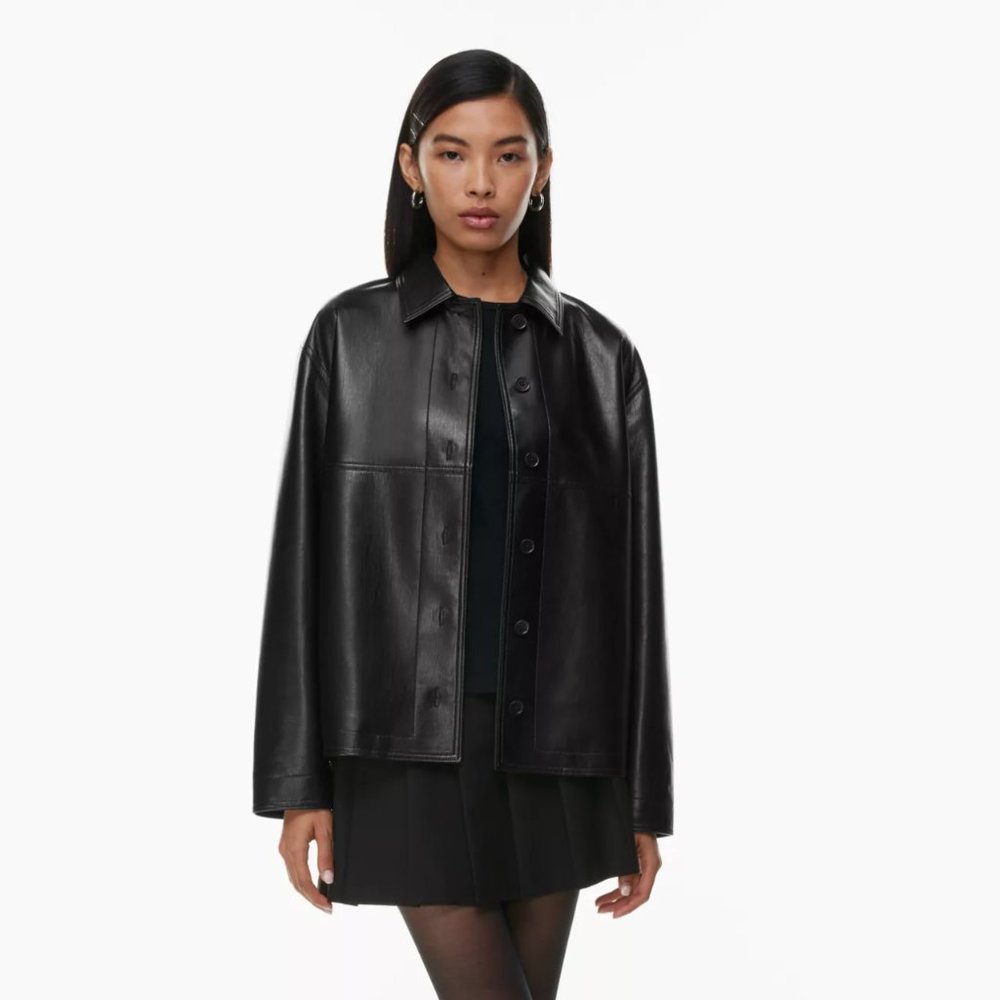 Aritzia Babaton leather button up (2XS)
